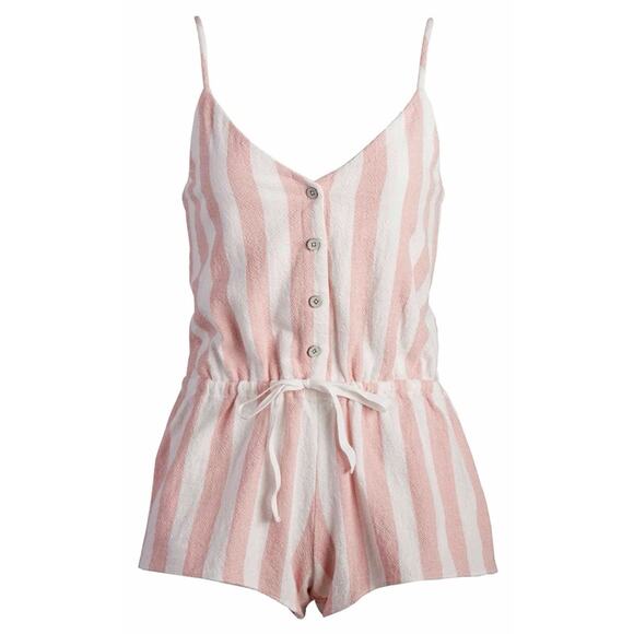 LVHR Taylor Pink White Stripe Button Front Waist Tie Romper XS - Picture 3 of 13